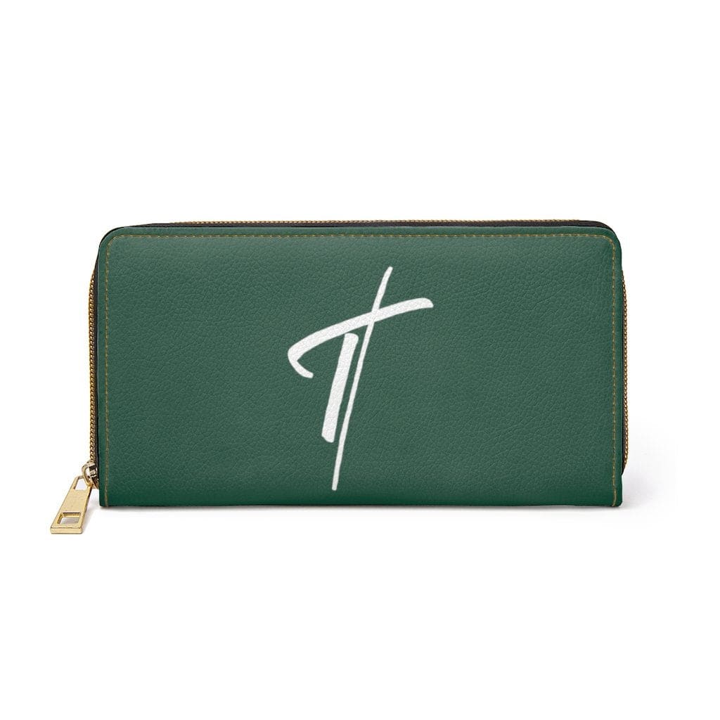 Womens Wallet - Zip Purse - Dark Green and White Cross - Bags/Zipper Wallets