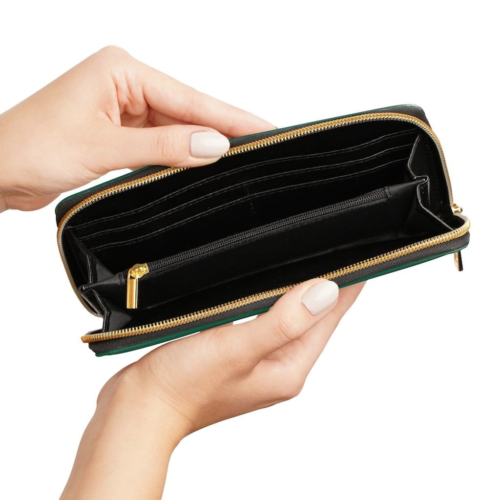 Womens Wallet Zip Purse Dark Green & White Cross - Bags | Zipper Wallets