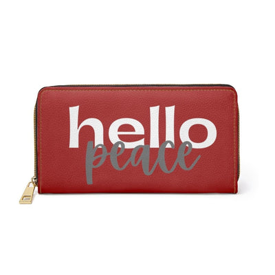 Womens Wallet Zip Purse Dark Red & White Hello Peace - Bags | Zipper Wallets