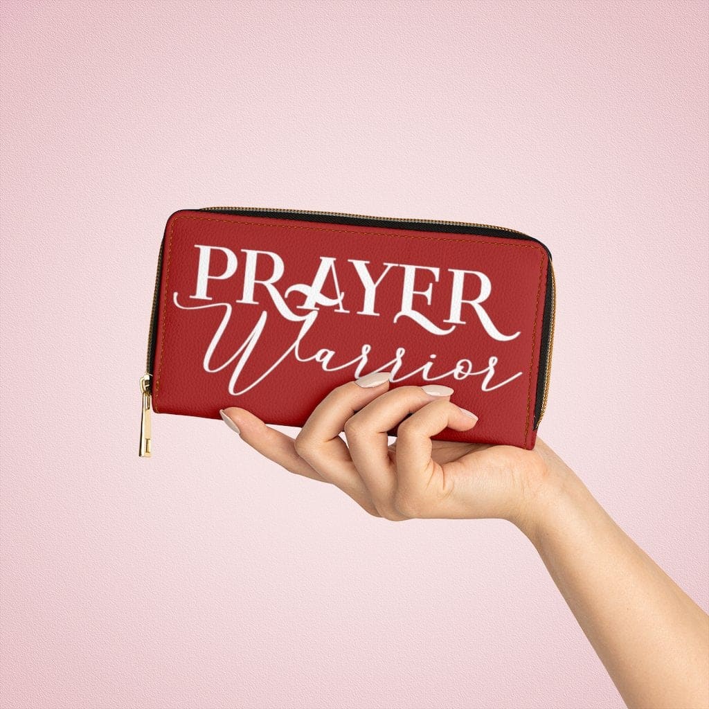 Womens Wallet Zip Purse Dark Red & White Prayer Warrior - Bags | Zipper Wallets