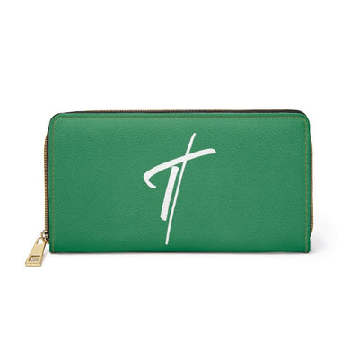 Womens Wallet Zip Purse Green & White Cross - Bags | Zipper Wallets