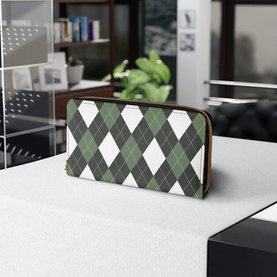 Womens Wallet Zip Purse Green & White Plaid Tartan - Bags | Wallets