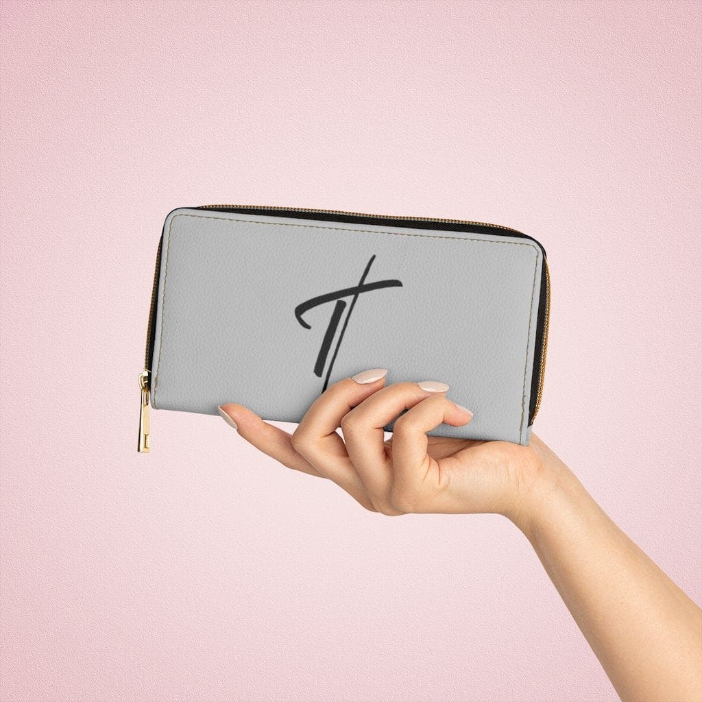 Womens Wallet - Zip Purse - Grey and Black Cross - Bags/Zipper Wallets