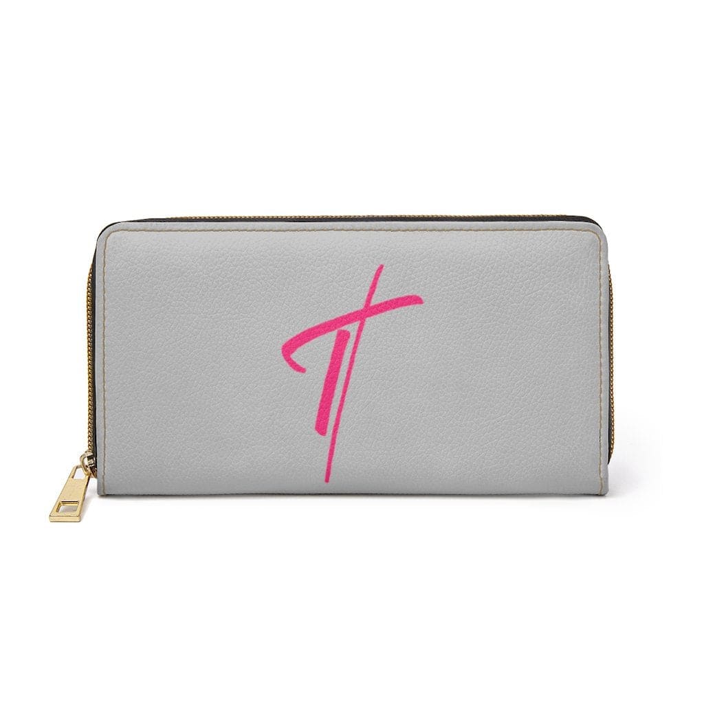 Womens Wallet - Zip Purse - Grey and Pink Cross - Bags/Zipper Wallets
