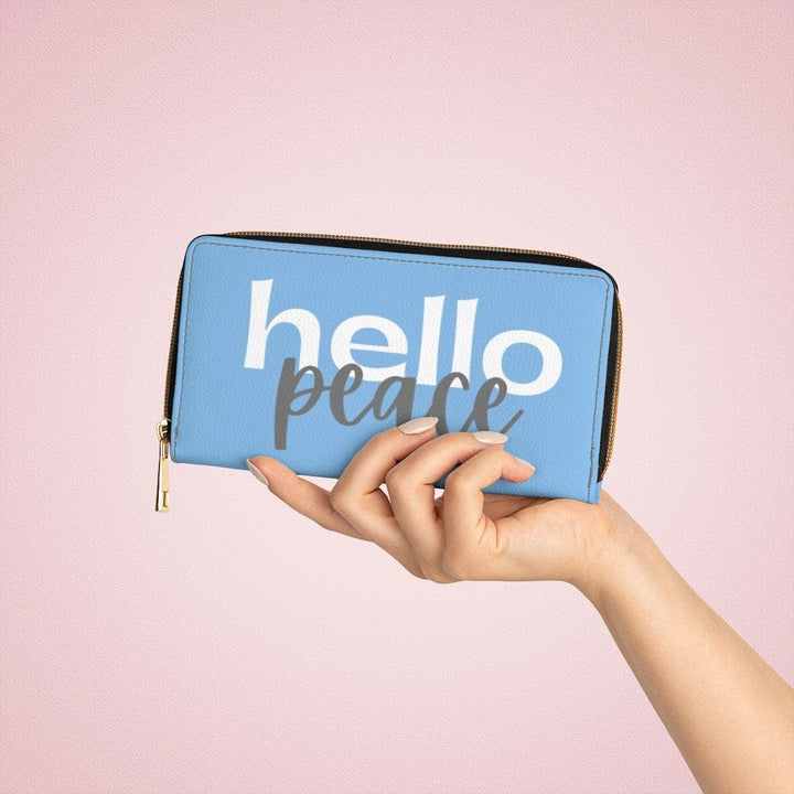 Womens Wallet Zip Purse Light Blue & White Hello Peace - Bags | Zipper Wallets