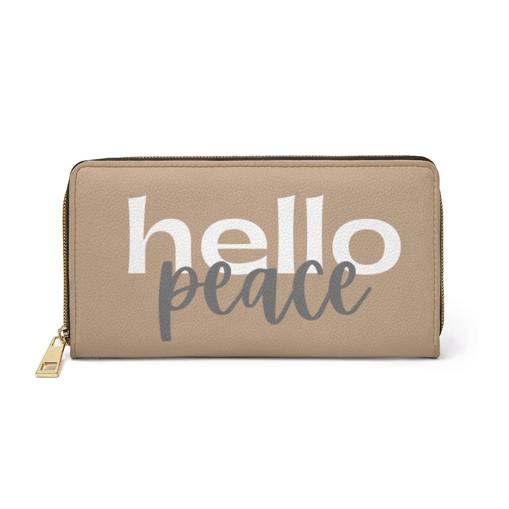 Womens Wallet Zip Purse Light Brown & White Hello Peace - Bags | Zipper Wallets