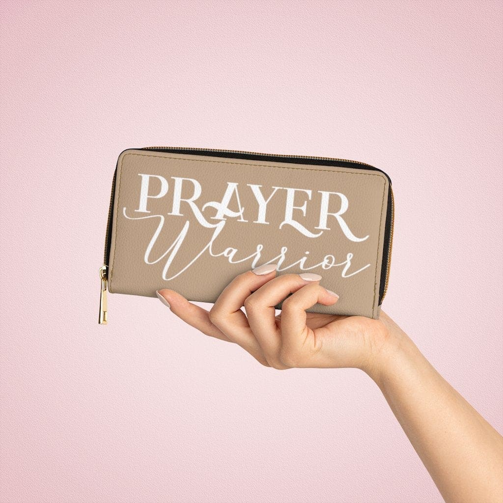 Womens Wallet Zip Purse Light Brown & White Prayer Warrior - Bags | Wallets