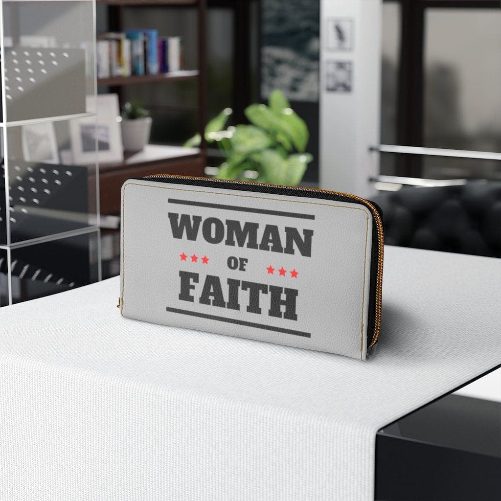 Womens Wallet Zip Purse Light Grey & Black Woman of Faith - Bags | Zipper