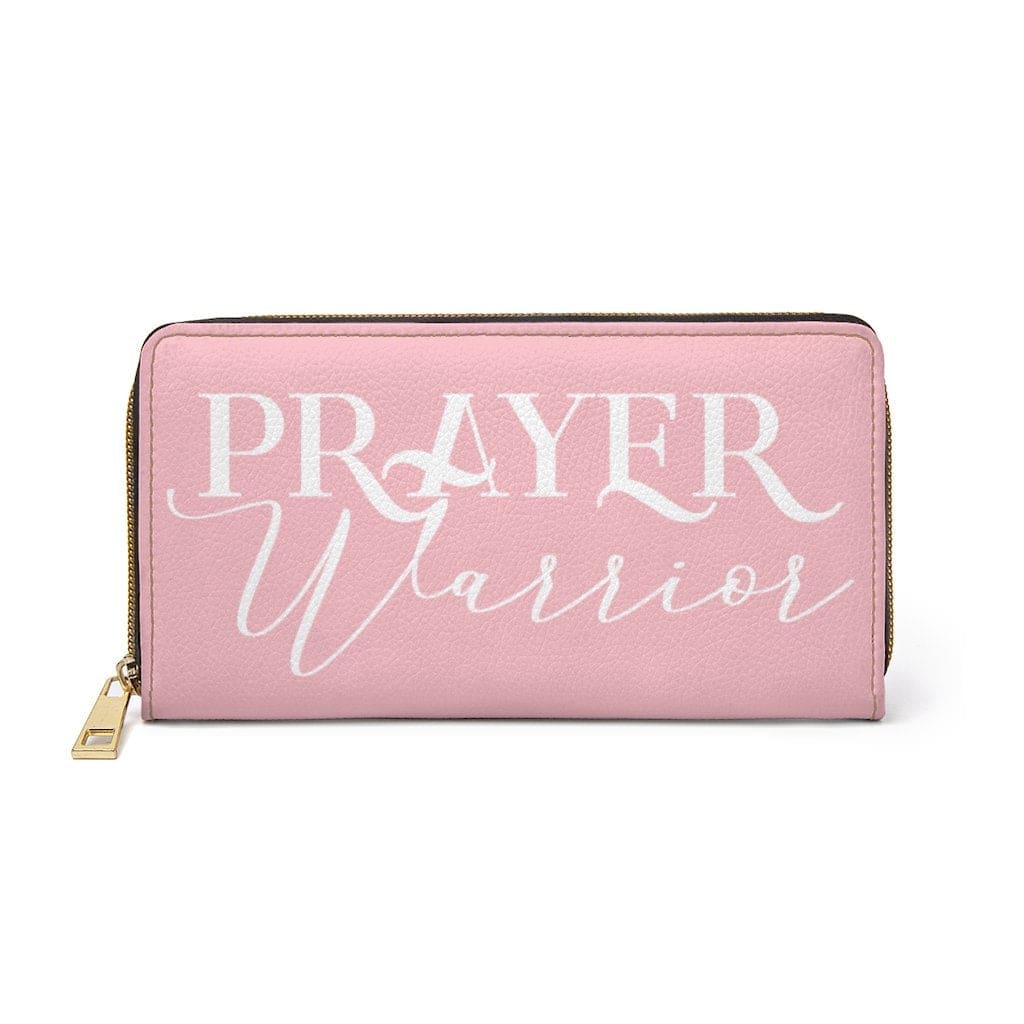 Womens Wallet - Zip Purse - Light Pink and White Prayer Warrior - Bags/Zipper