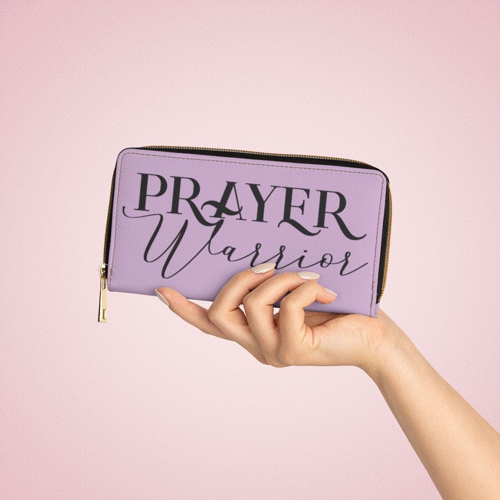 Womens Wallet - Zip Purse - Light Purple and Black Prayer Warrior - Bags/Zipper