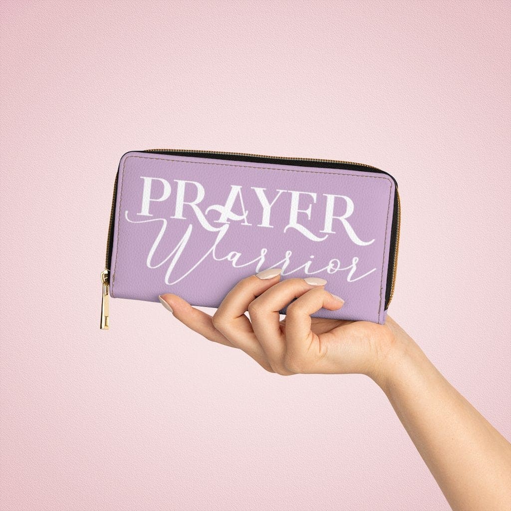 Womens Wallet Zip Purse Light Purple & White Prayer Warrior - Bags | Zipper