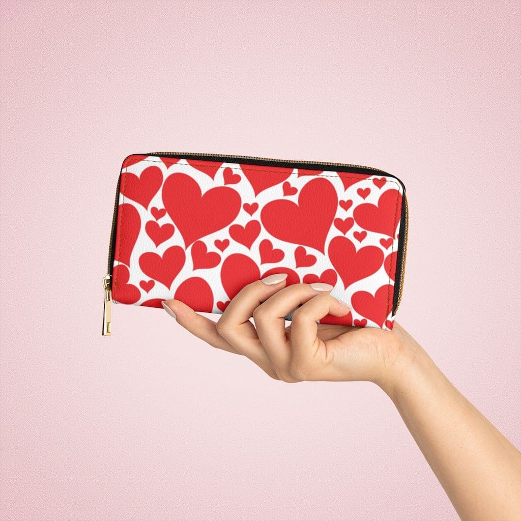 Womens Wallet Zip Purse Love Red Hearts - Bags | Zipper Wallets