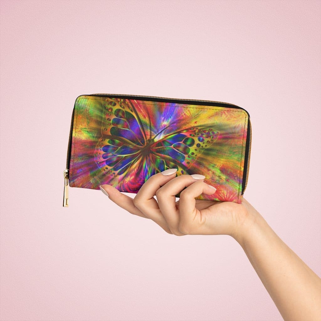 Womens Wallet - Zip Purse - Multicolor Radiant Butterfly - Bags/Zipper Wallets