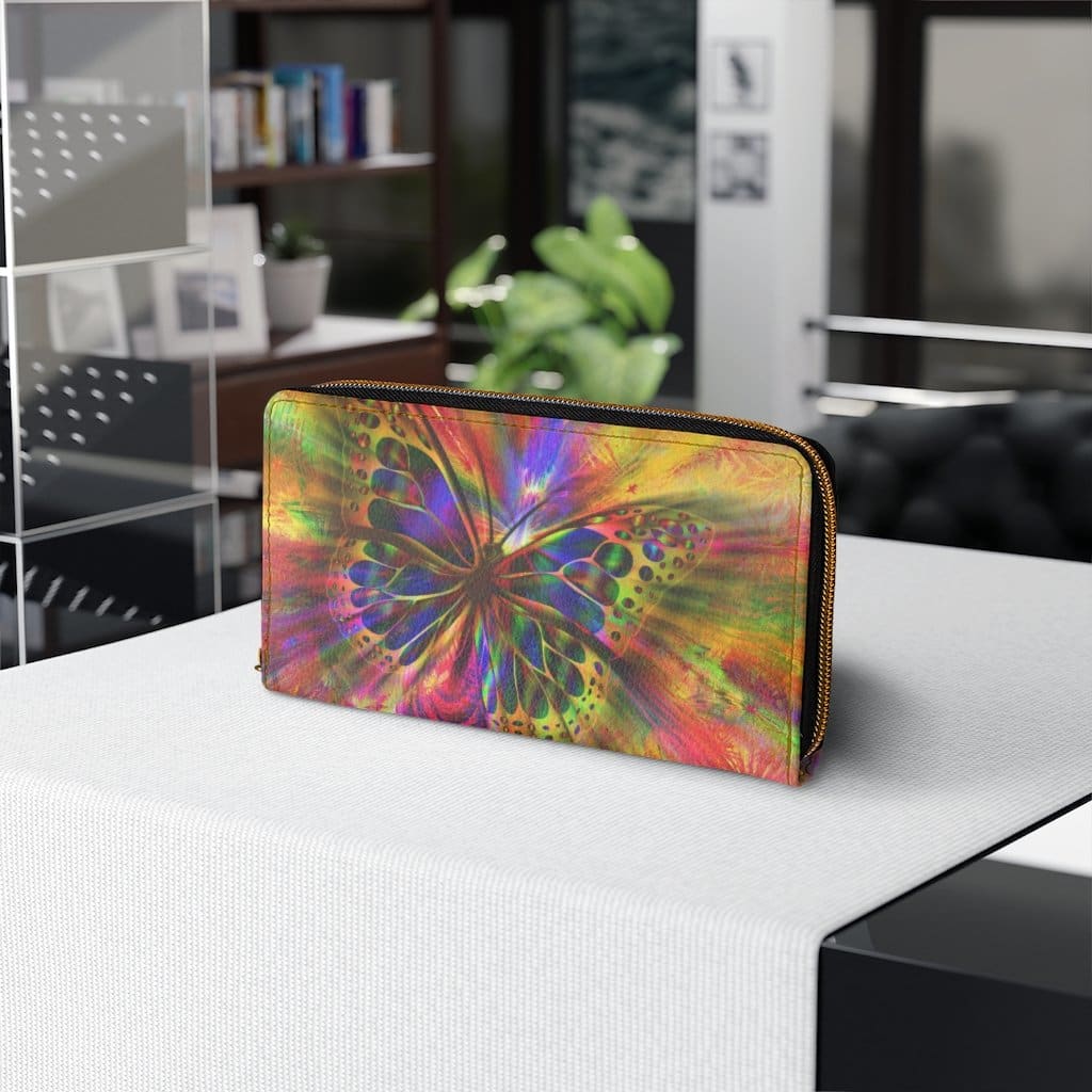 Womens Wallet - Zip Purse - Multicolor Radiant Butterfly - Bags/Zipper Wallets