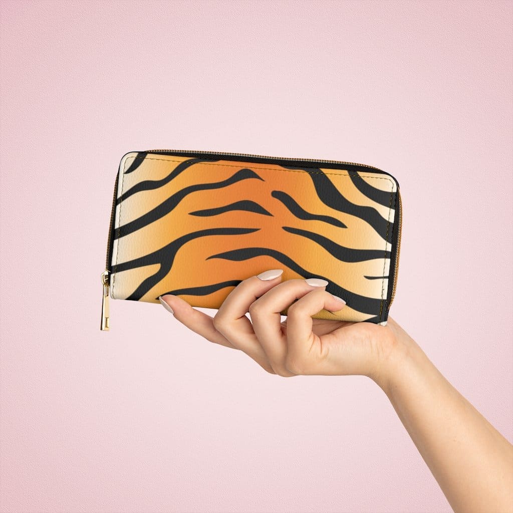 Womens Wallet - Zip Purse - Orange and Black Tiger Stripe - Bags/Zipper Wallets