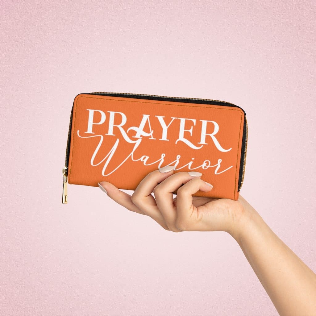 Womens Wallet Zip Purse Orange & White Prayer Warrior - Bags | Zipper Wallets