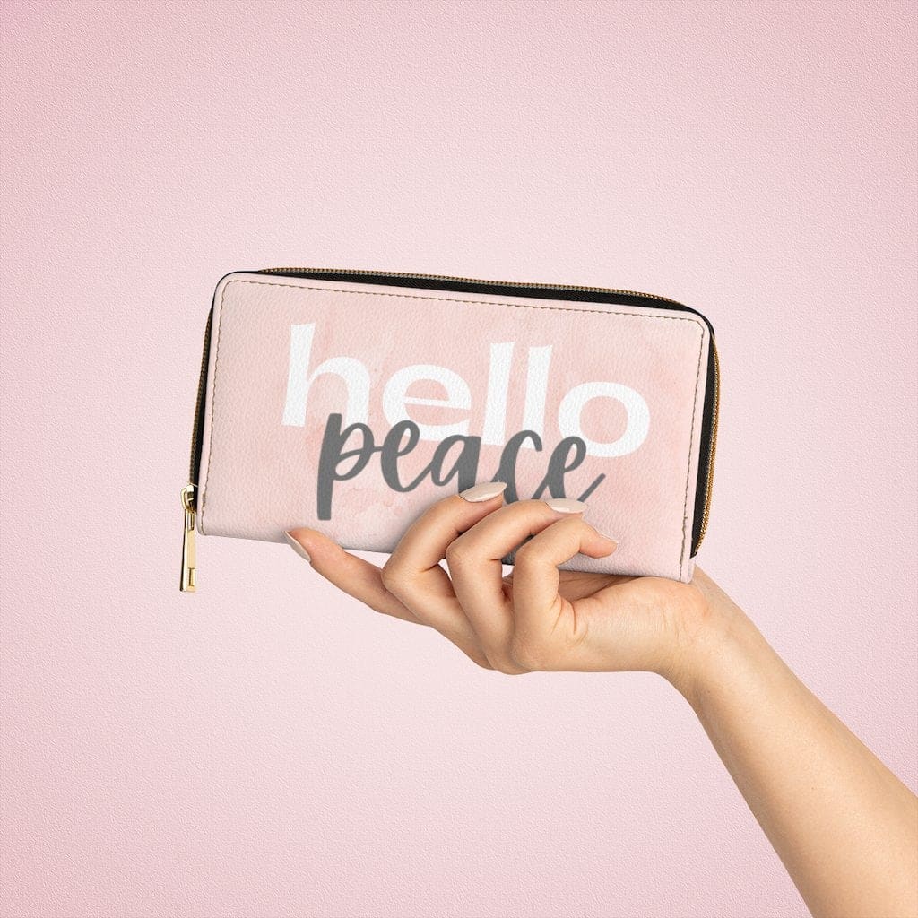 Womens Wallet Zip Purse Pearly Pink & White Hello Peace - Bags | Wallets