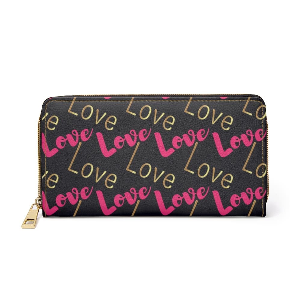 Womens Wallet Zip Purse Pink & Gold Love - Bags | Zipper Wallets