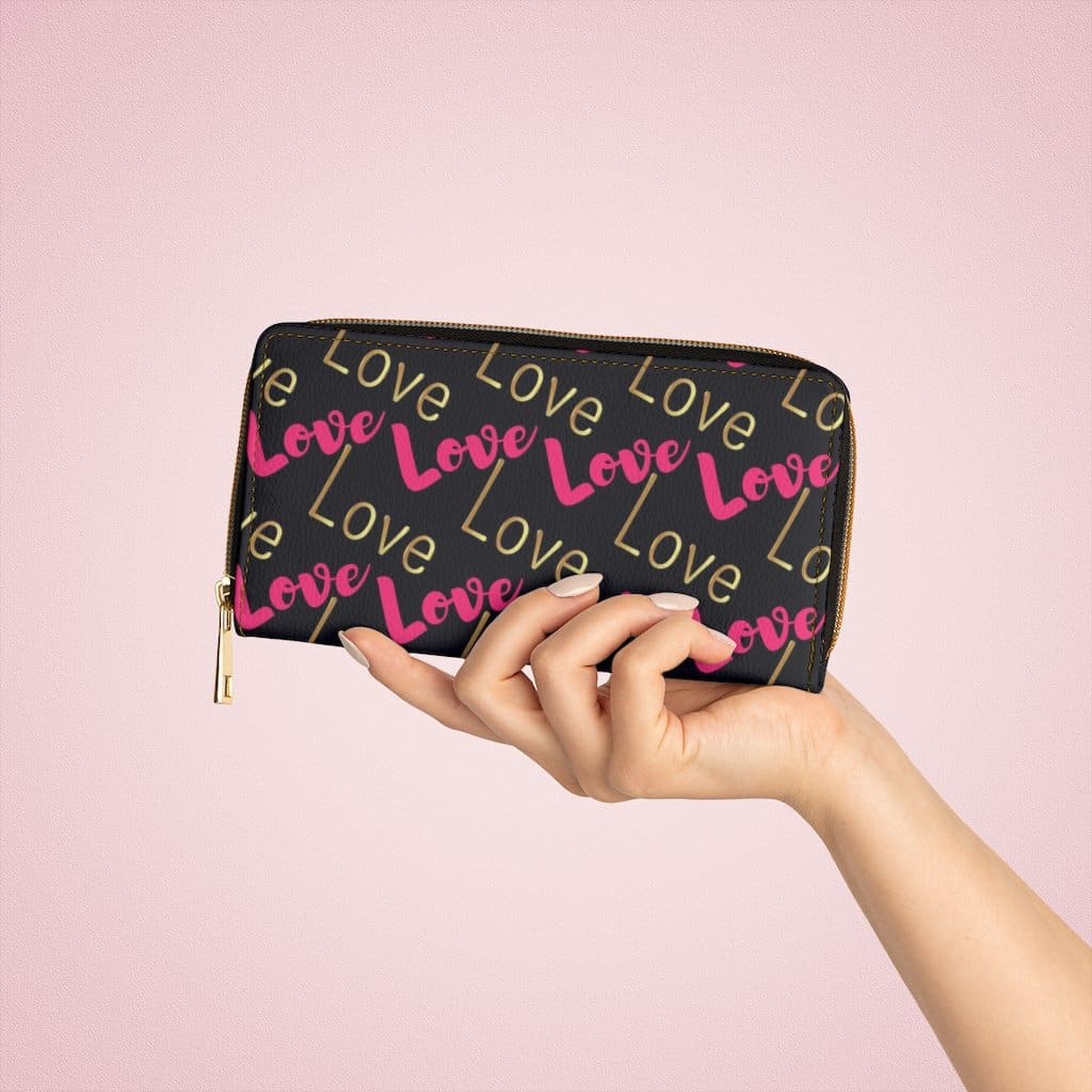 Womens Wallet Zip Purse Pink & Gold Love - Bags | Wallets