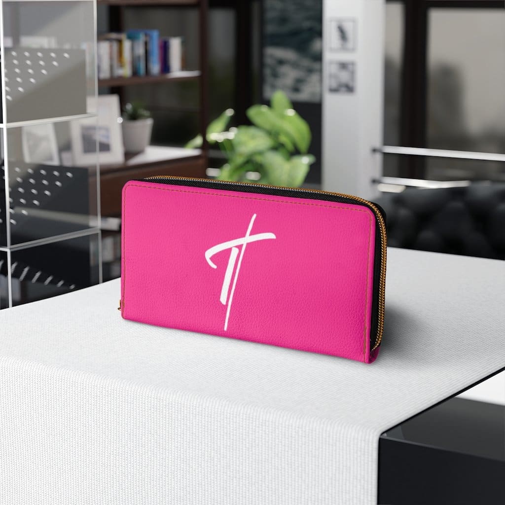 Womens Wallet Zip Purse Pink & White Cross - Bags | Wallets