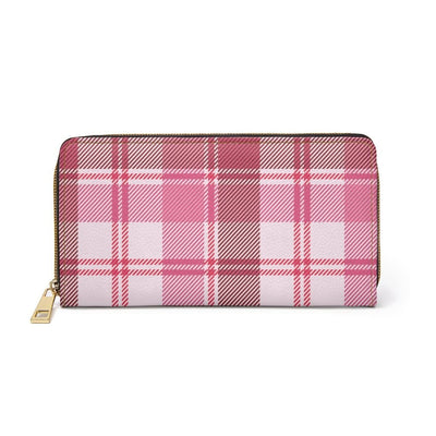 Womens Wallet Zip Purse Pink & White Plaid - Bags | Wallets