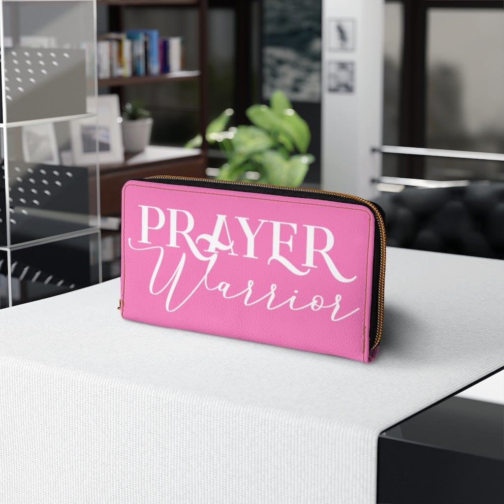 Womens Wallet - Zip Purse - Pink and White Prayer Warrior - Bags/Zipper Wallets