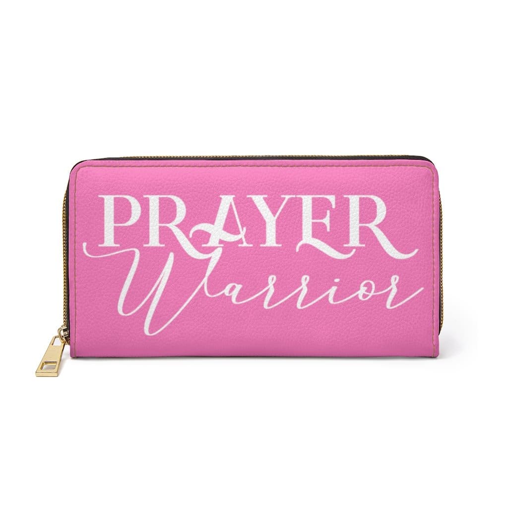 Womens Wallet - Zip Purse - Pink and White Prayer Warrior - Bags/Zipper Wallets