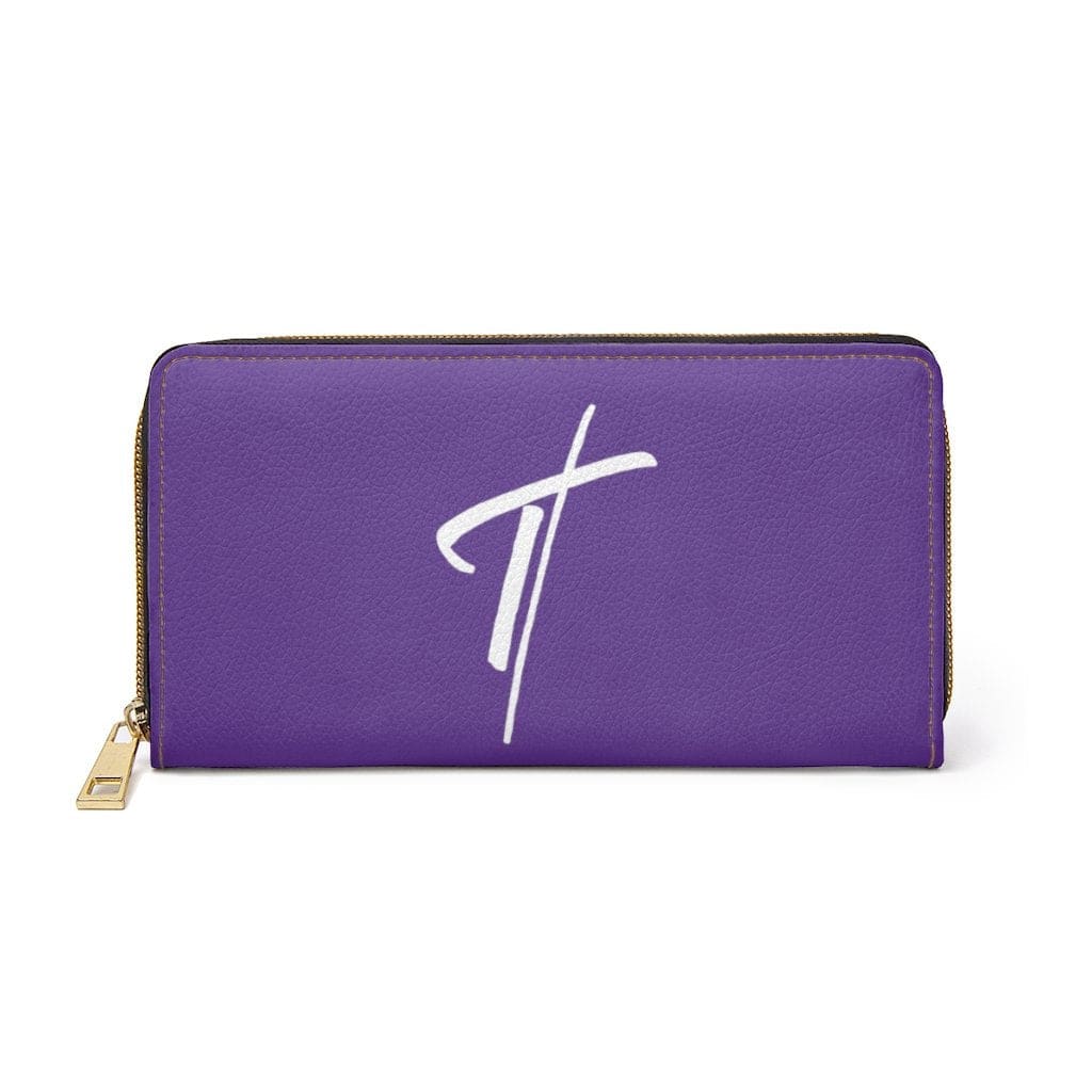 Womens Wallet - Zip Purse - Purple and White Cross - Bags/Zipper Wallets