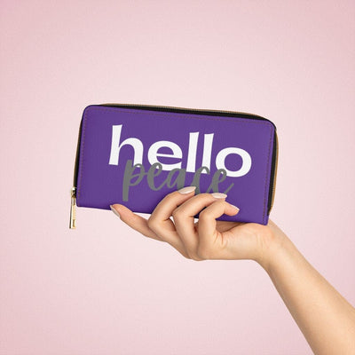Womens Wallet Zip Purse Purple & White Hello Peace - Bags | Zipper Wallets