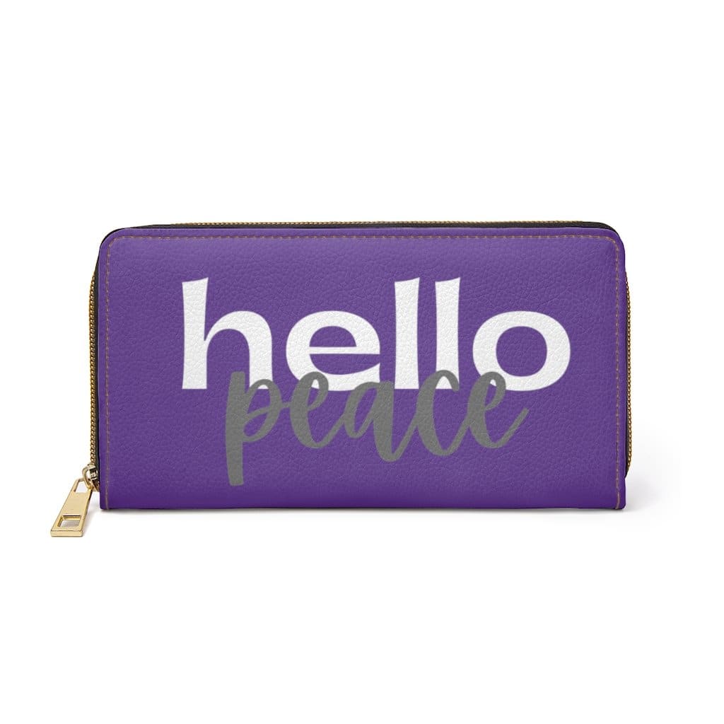 Womens Wallet Zip Purse Purple & White Hello Peace - Bags | Zipper Wallets