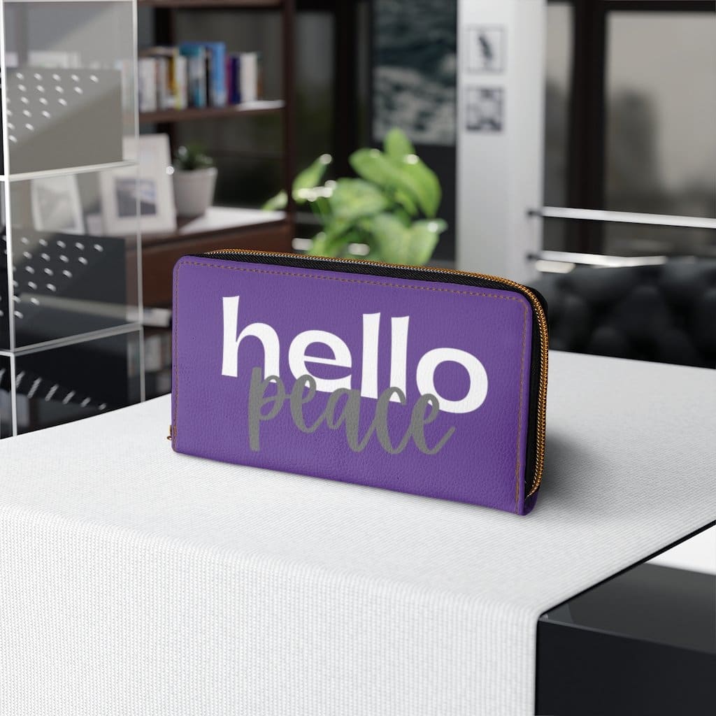 Womens Wallet Zip Purse Purple & White Hello Peace - Bags | Wallets