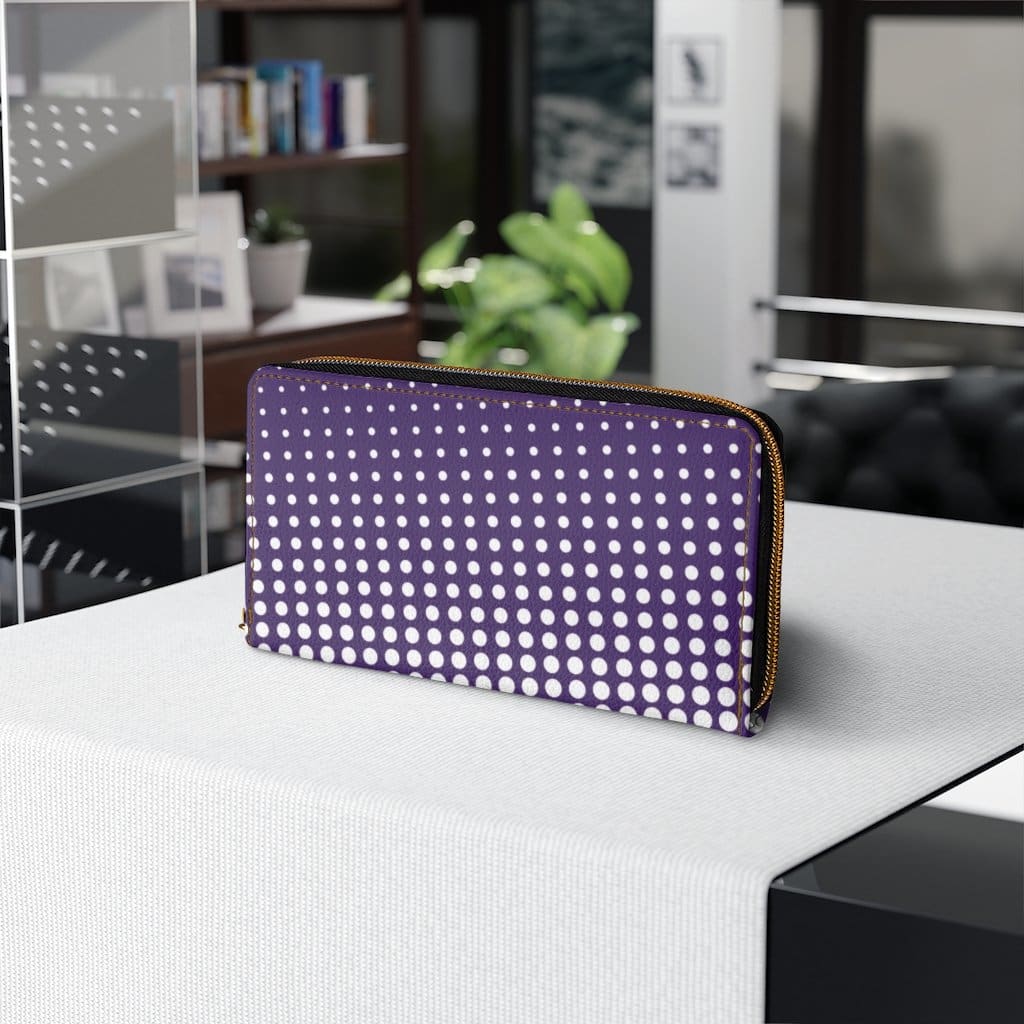 Womens Wallet Zip Purse Purple & White Polka Dot - Bags | Wallets
