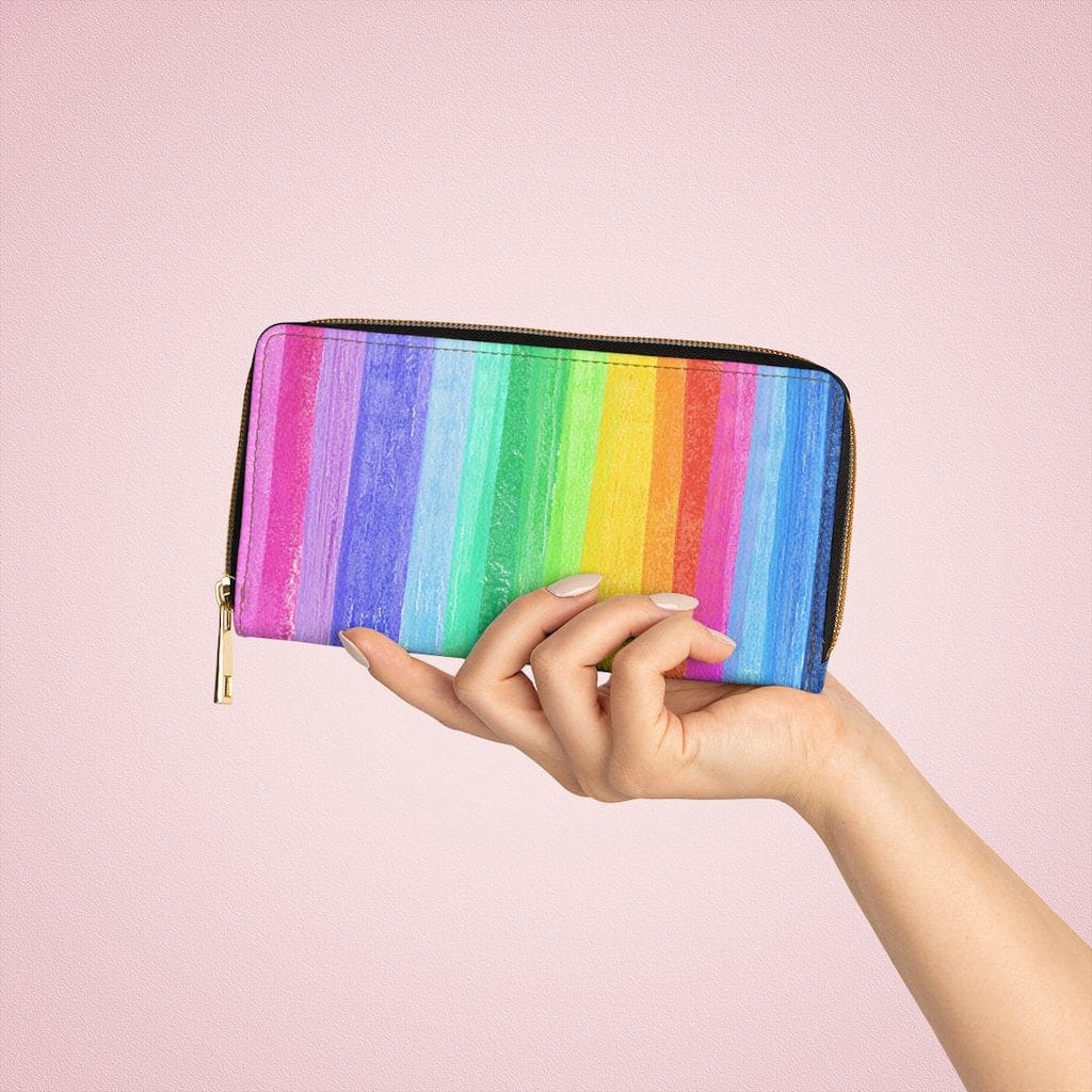 Womens Wallet Zip Purse Rainbow Stripe Pastel - Bags | Zipper Wallets