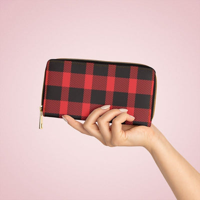 Womens Wallet Zip Purse Red & Black Plaid - Bags | Zipper Wallets