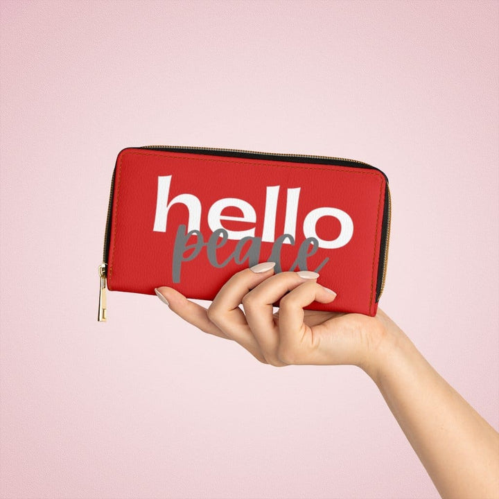 Womens Wallet Zip Purse Red & White Hello Peace - Bags | Zipper Wallets