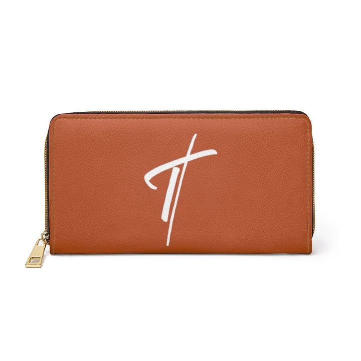 Womens Wallet - Zip Purse - Rust Brown and White Cross - Bags/Zipper Wallets