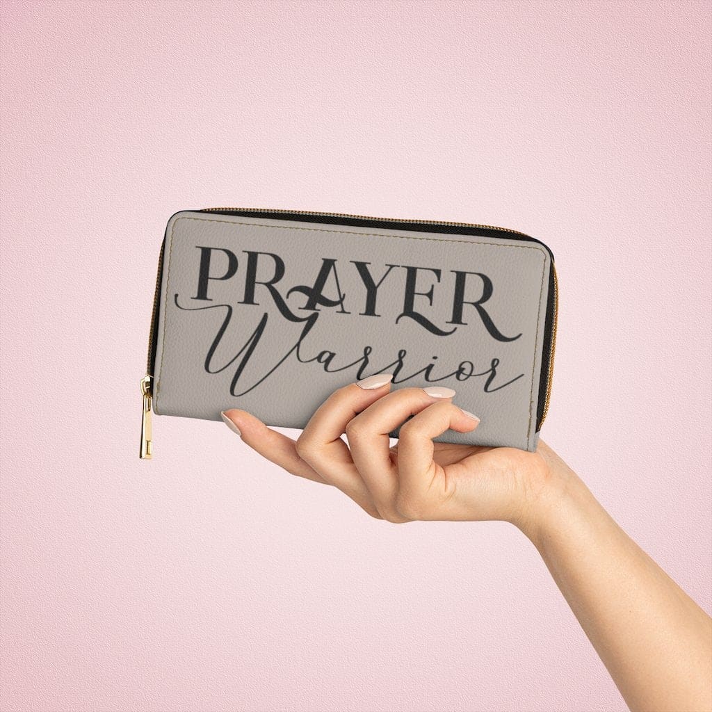 Womens Wallet Zip Purse Taupe & Black Prayer Warrior - Bags | Zipper Wallets