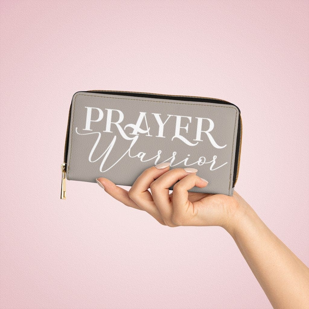 Womens Wallet Zip Purse Taupe & White Prayer Warrior - Bags | Zipper Wallets
