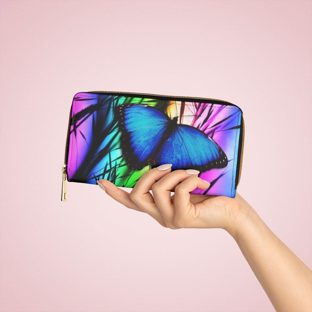 Womens Wallet Zip Purse Vibrant Blue Butterfly - Bags | Zipper Wallets