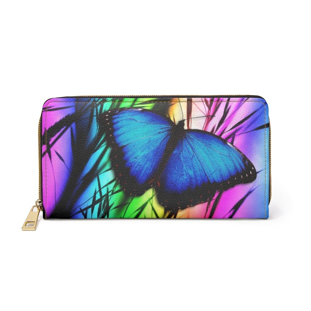 Womens Wallet Zip Purse Vibrant Blue Butterfly - Bags | Wallets