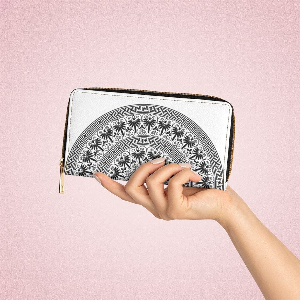 Womens Wallet - Zip Purse - White and Black Geometric Aztec - Bags/Zipper