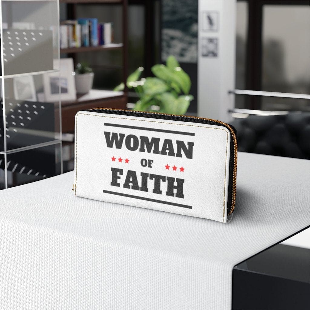Womens Wallet - Zip Purse - White and Black Woman of Faith - Bags/Zipper Wallets