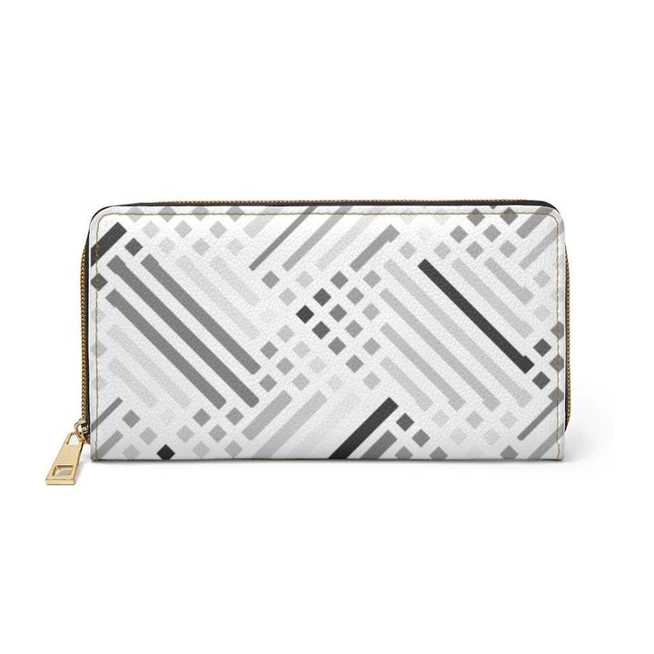 Womens Wallet - Zip Purse - White and Grey Geometric Lines - Bags/Zipper Wallets