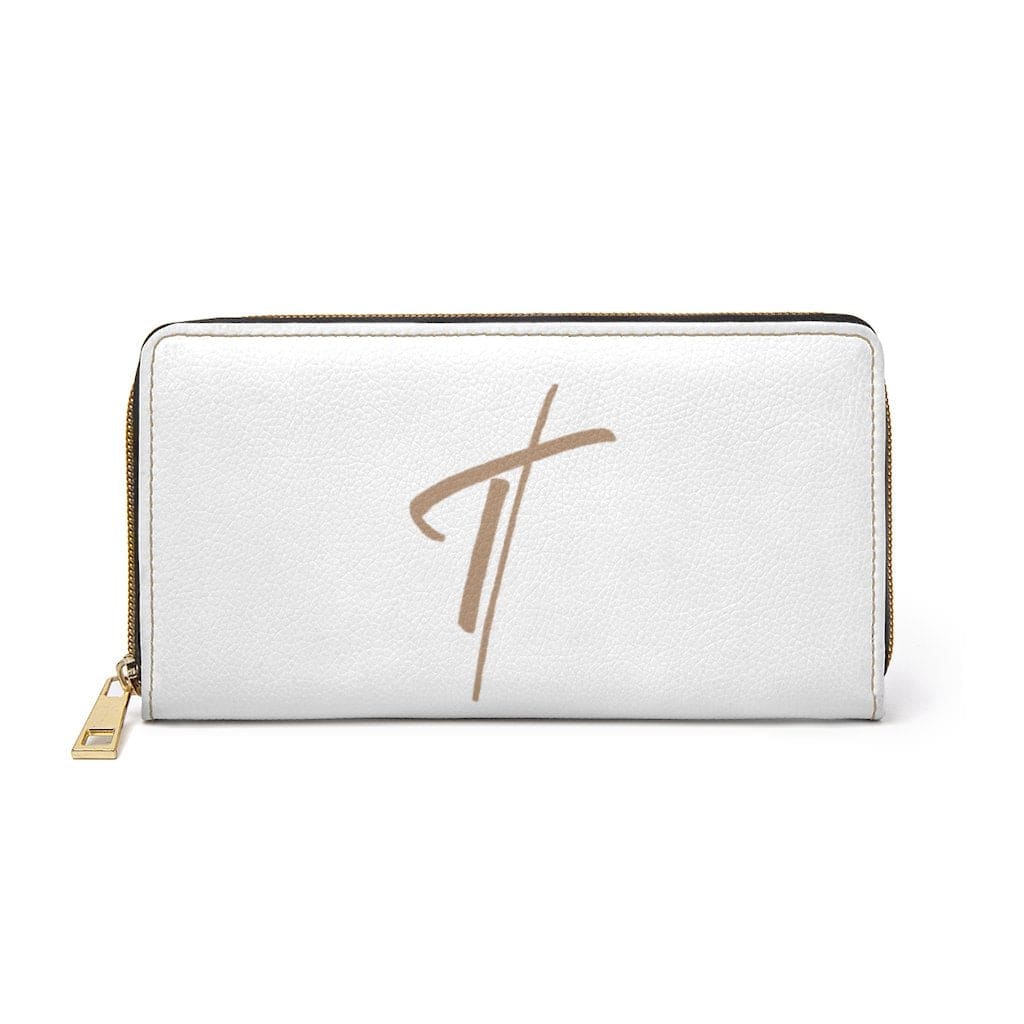 Womens Wallet - Zip Purse - White and Light Brown Cross - Bags/Zipper Wallets