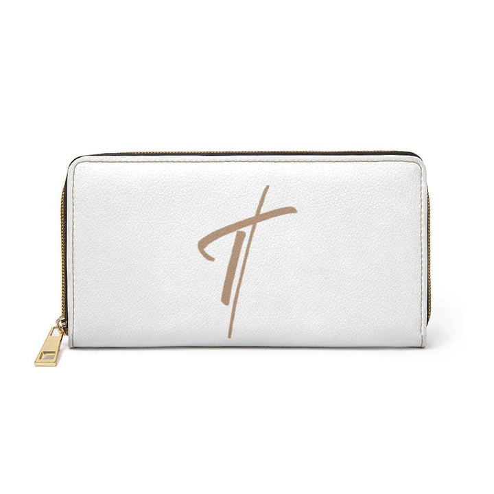 Womens Wallet - Zip Purse - White and Light Brown Cross - Bags/Zipper Wallets