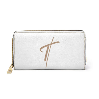 Womens Wallet Zip Purse White & Light Brown Cross - Bags | Wallets