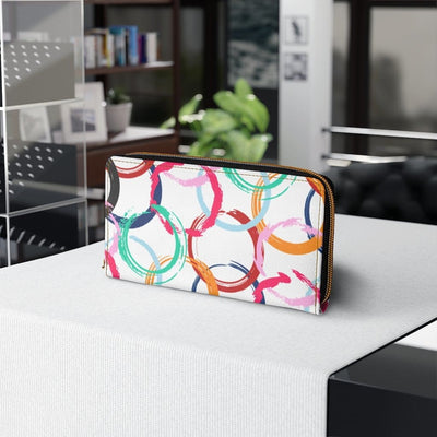 Womens Wallet Zip Purse White Multicolor Circular - Bags | Zipper Wallets