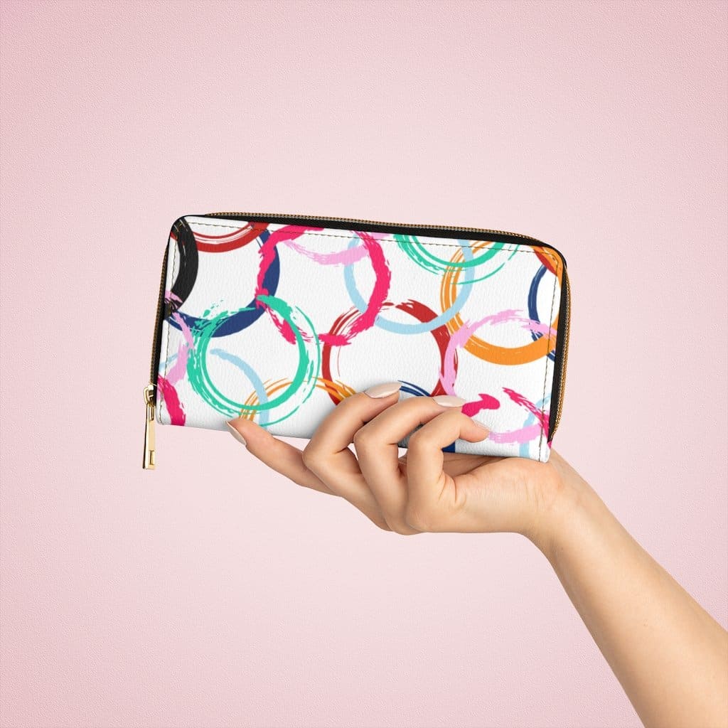 Womens Wallet Zip Purse White Multicolor Circular - Bags | Zipper Wallets
