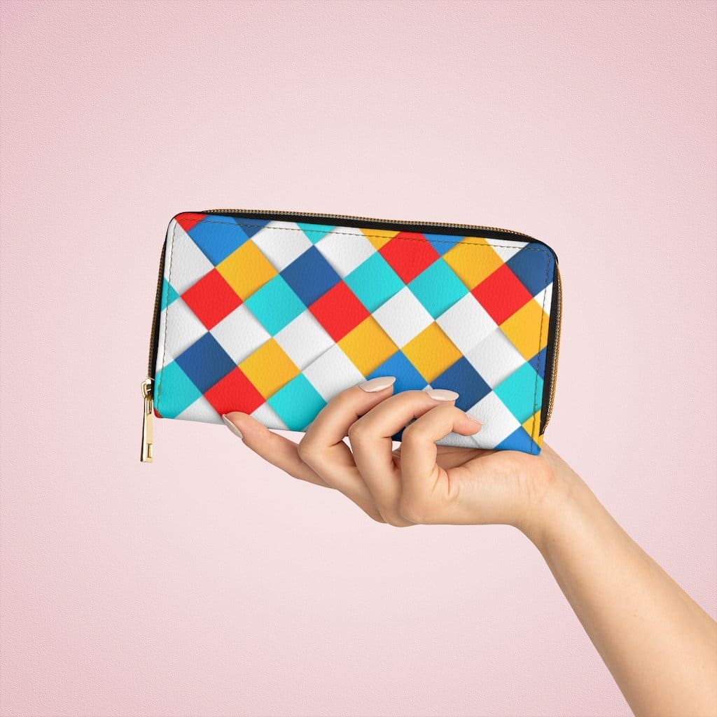 Womens Wallet Zip Purse White Multicolor Colorblock - Bags | Wallets