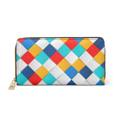 Womens Wallet Zip Purse White Multicolor Colorblock - Bags | Zipper Wallets